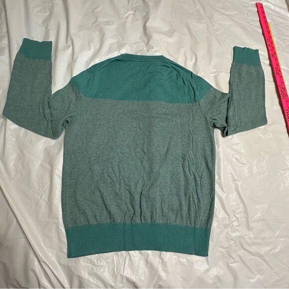 Banana Republic Pima Cotton blend teal striped crew neck sweater size small - Picture 5 of 10